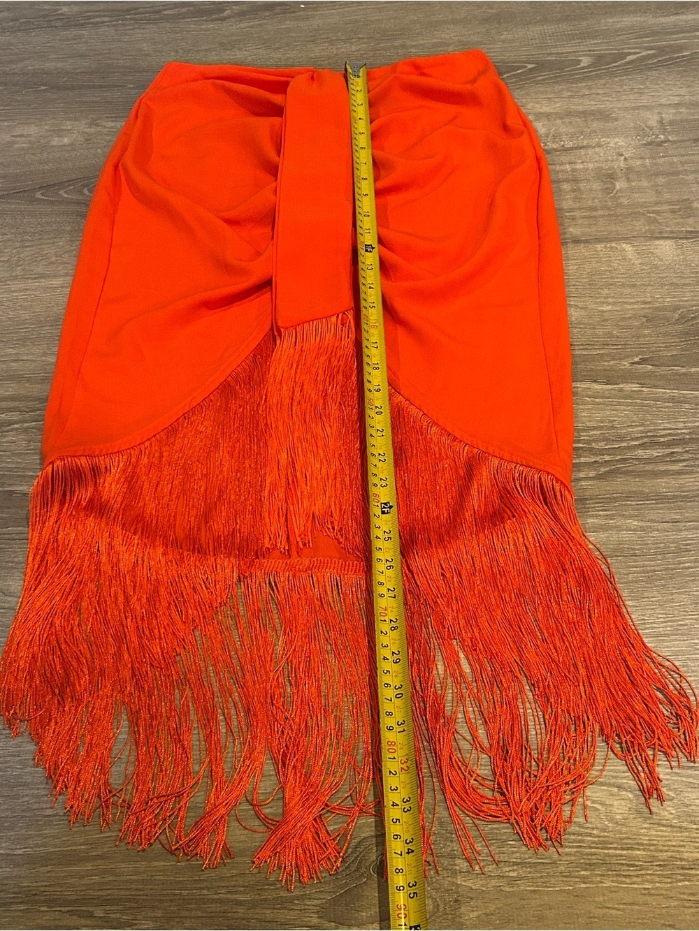 House of Harlow 1960 Orange Ruched Fringe Midi Skirt Sz S Boho Resort Statement - Picture 8 of 14